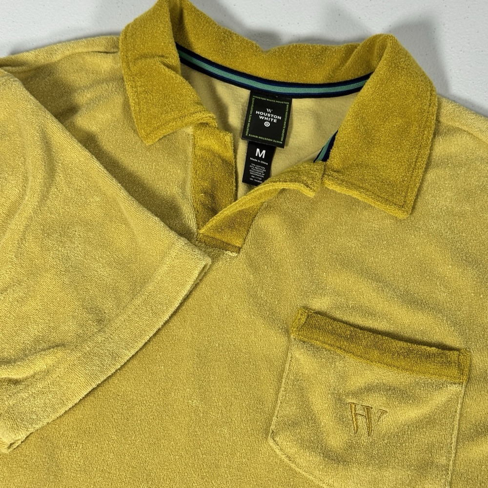 Houston White Terry Cloth Polo Shirt Mustard Yellow Retro‎ Mens M